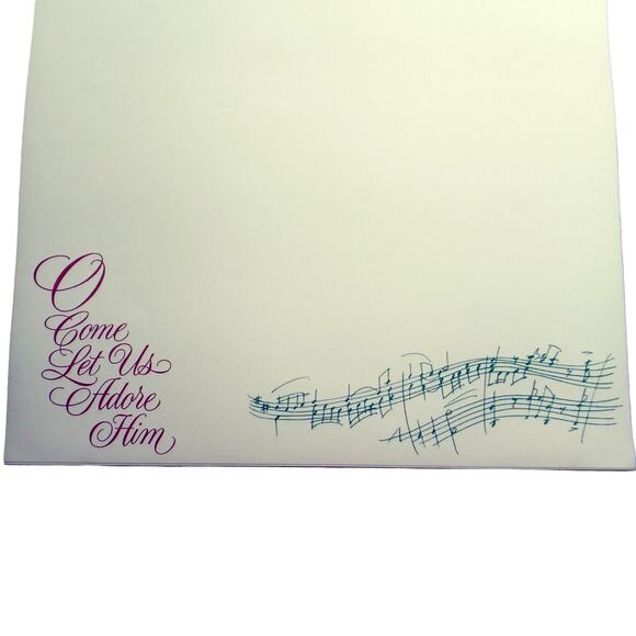 Vintage Christmas Letterhead Stationery O Come Let Us Adore Him Music Notes 90s - Picture 7 of 16